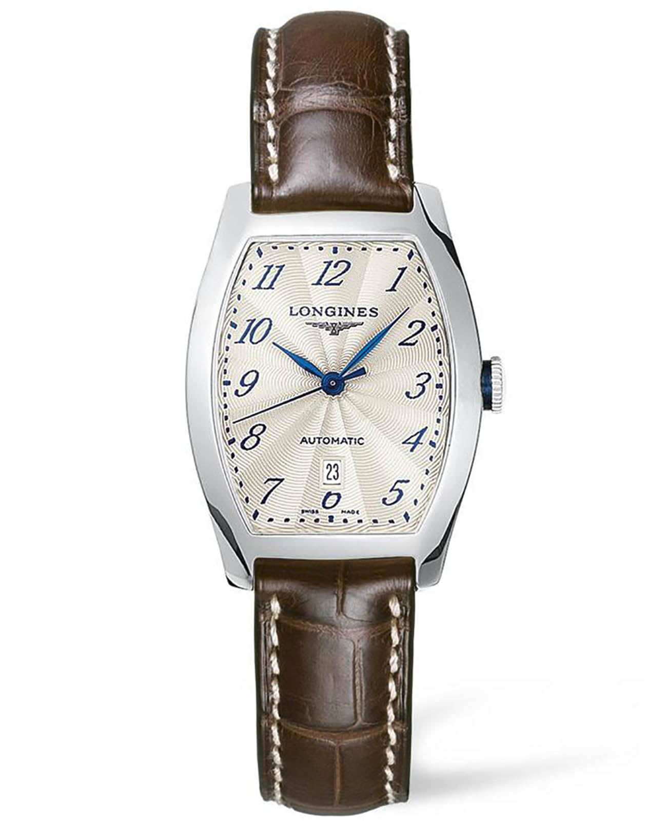 Longines Longines Evidenza L2.142.4.73.2  L21424732 механические женские часы серебристый циферблат, браслет кожаный — вид спереди